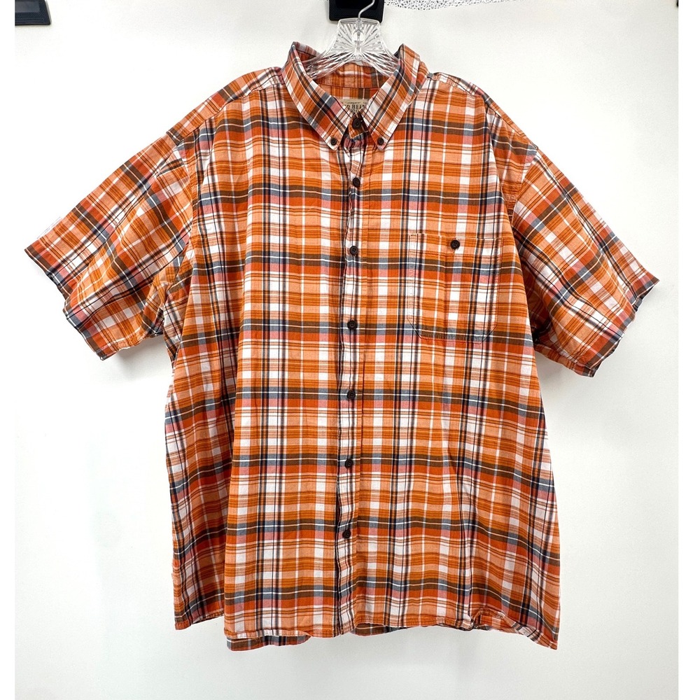 Red Head Brand Co Mens 3XL Orange Plaid Cotton Short Sleeve Button Down Shirt